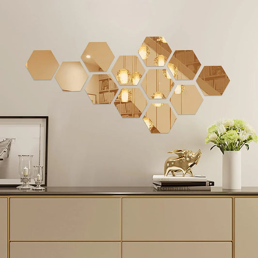 12Pcs Decorative Hexagon Gold Mirrors (4X4 Inch)
