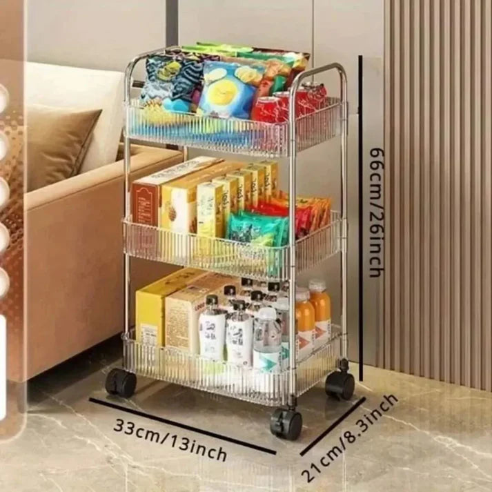 Clear Three-Layer Rolling Utility Cart