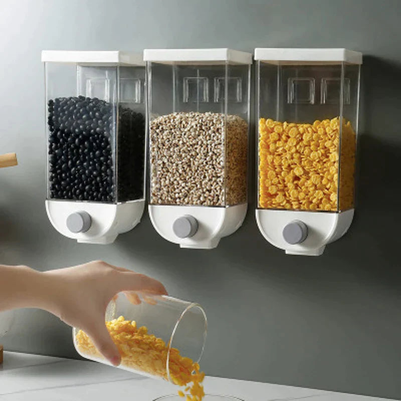 Wall Mounted Press Cereals Dispenser Grain Storage Box