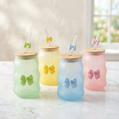 1-Piece Frosted Glass Drinkware Set – Reusable Glasses with Wooden Lids