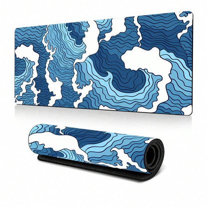 Blue Wave Pattern Desk Mat With Rubber Anti-Slip Base (35.4 x 15.7 In)