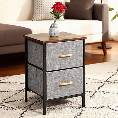 2 Drawer Fabric Bedside Table – Stylish Bedroom Storage Organizer