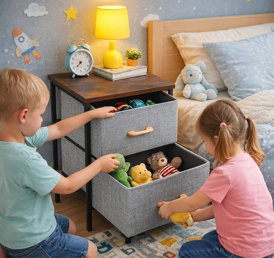 2 Drawer Fabric Bedside Table – Stylish Bedroom Storage Organizer