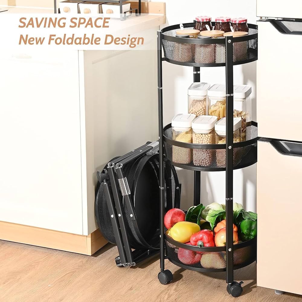 3-Tier Foldable Storage Trolley Rack