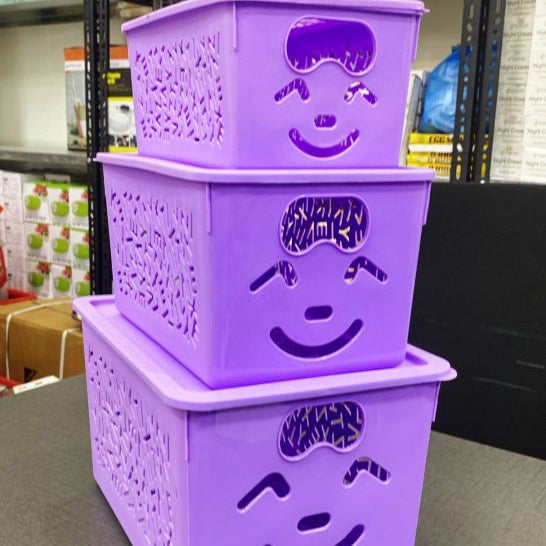 3Pcs Smiley Organizer Baskets – Durable Storage with Lid