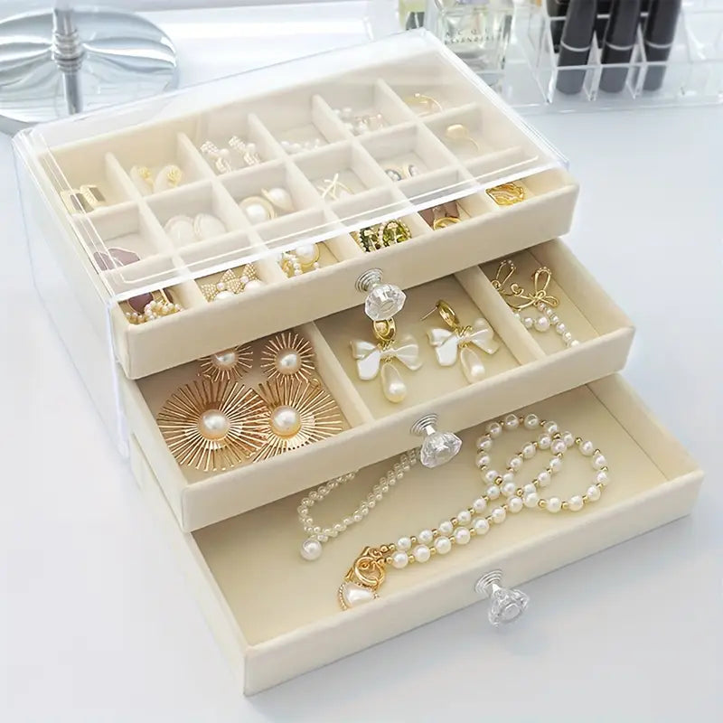 3 Layers Soft Velvet Jewelry Storage Organizer Box