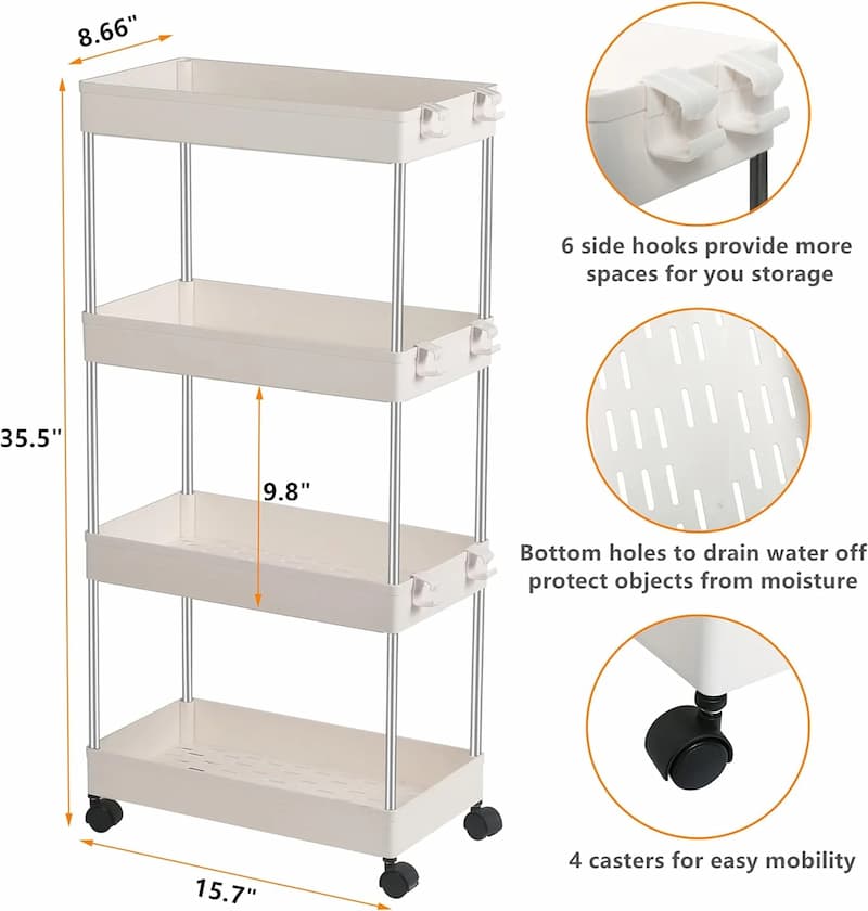 4 Layer Rolling Organizer Cart For Home Storage