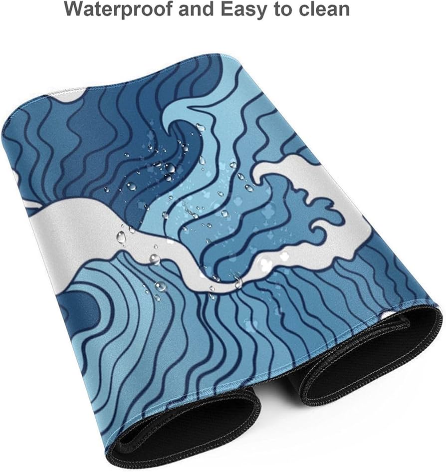 Blue Wave Pattern Desk Mat With Rubber Anti-Slip Base (35.4 x 15.7 In)