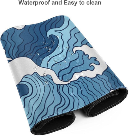 Blue Wave Pattern Desk Mat With Rubber Anti-Slip Base (35.4 x 15.7 In)