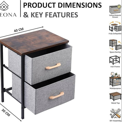 2 Drawer Fabric Bedside Table – Stylish Bedroom Storage Organizer