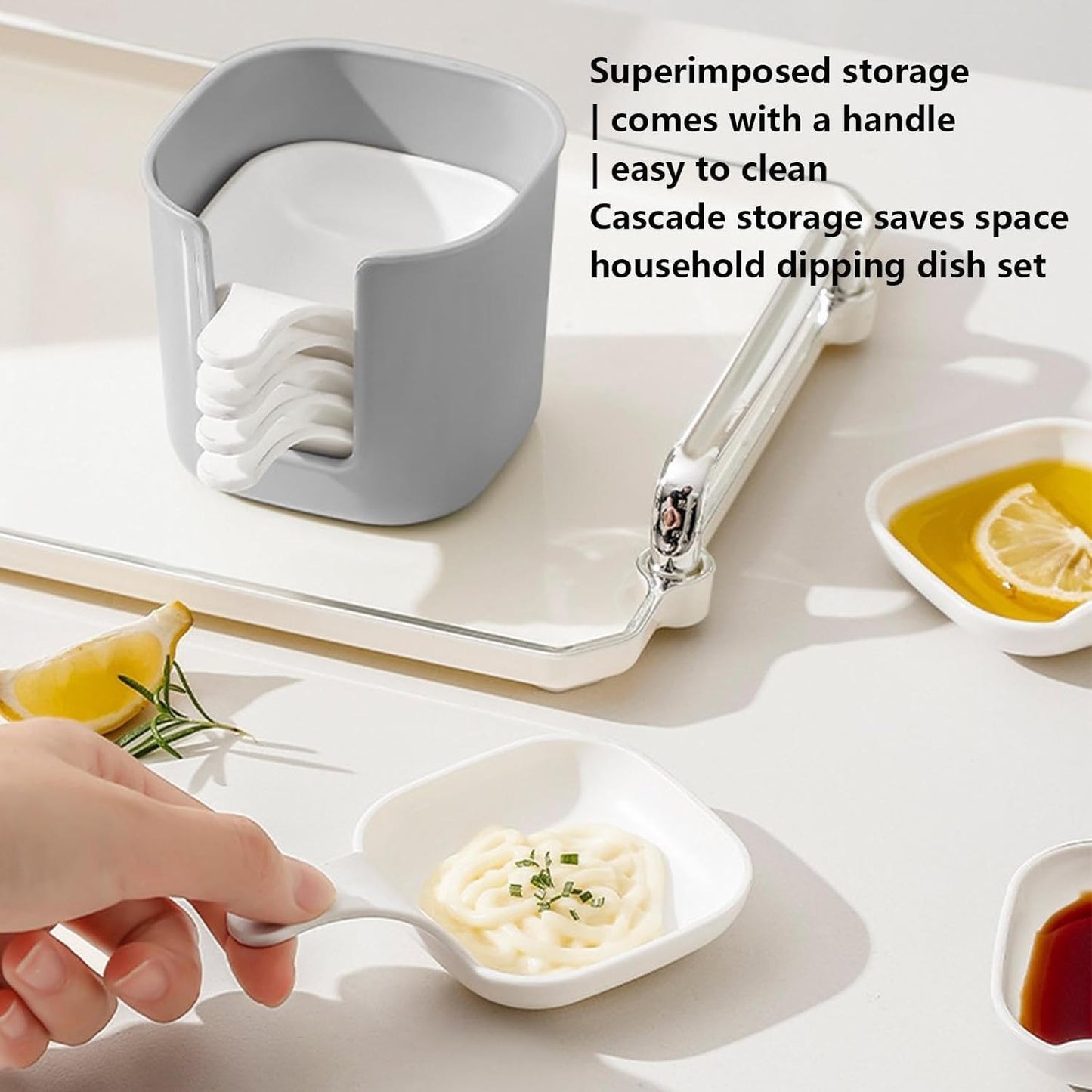 6Pcs Dipping Sauce Plate & Holder Set