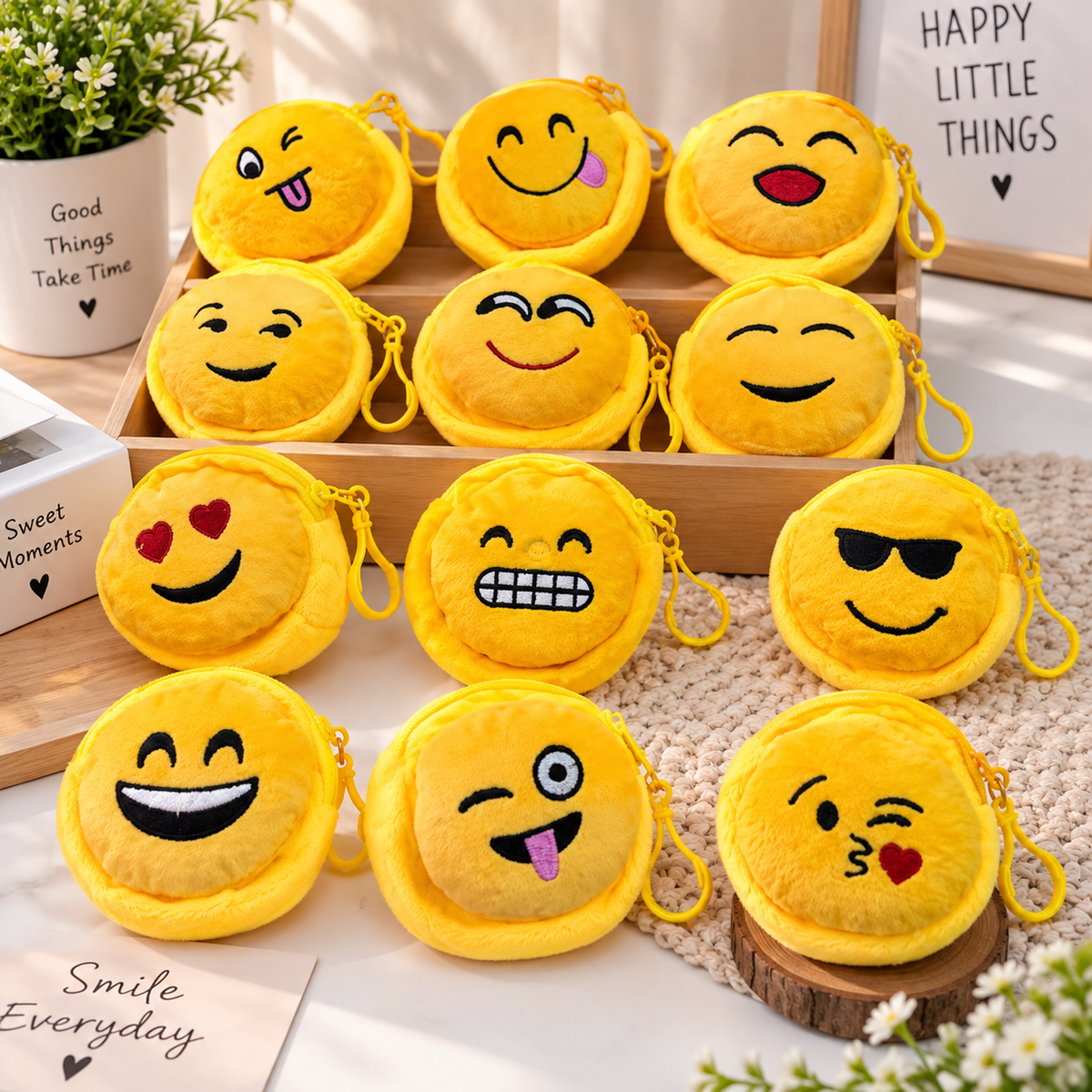 Cute Emoji Keychain Pouch – Mini Zipper Coin & Accessory Bag