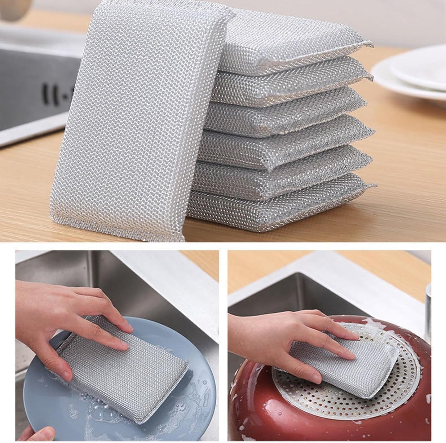 Durable Steel Scrubbers For Kitchen Cleaning  4 Pack