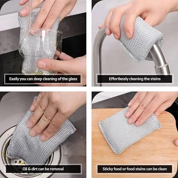 Durable Steel Scrubbers For Kitchen Cleaning  4 Pack