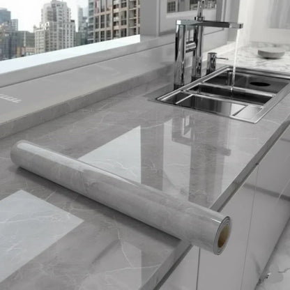 Elegant Grey Marble Texture Sheet – Waterproof PVC Self-Adhesive Home Décor Wrap