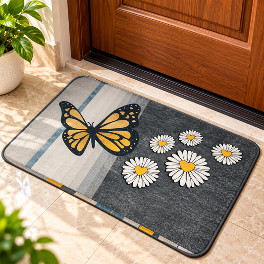 Floral Butterfly Door Mat Stylish Indoor Entrance Rug (22x15Inch)
