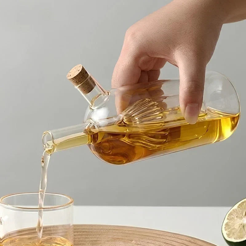 Glass Oil Bottle with Double Spout – Kitchen Oil Dispenser