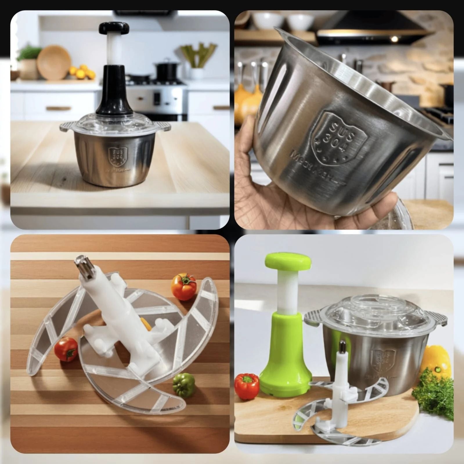 Heavy-Duty Push Chopper with Stainless Steel Bowl – 2.0L Capacity