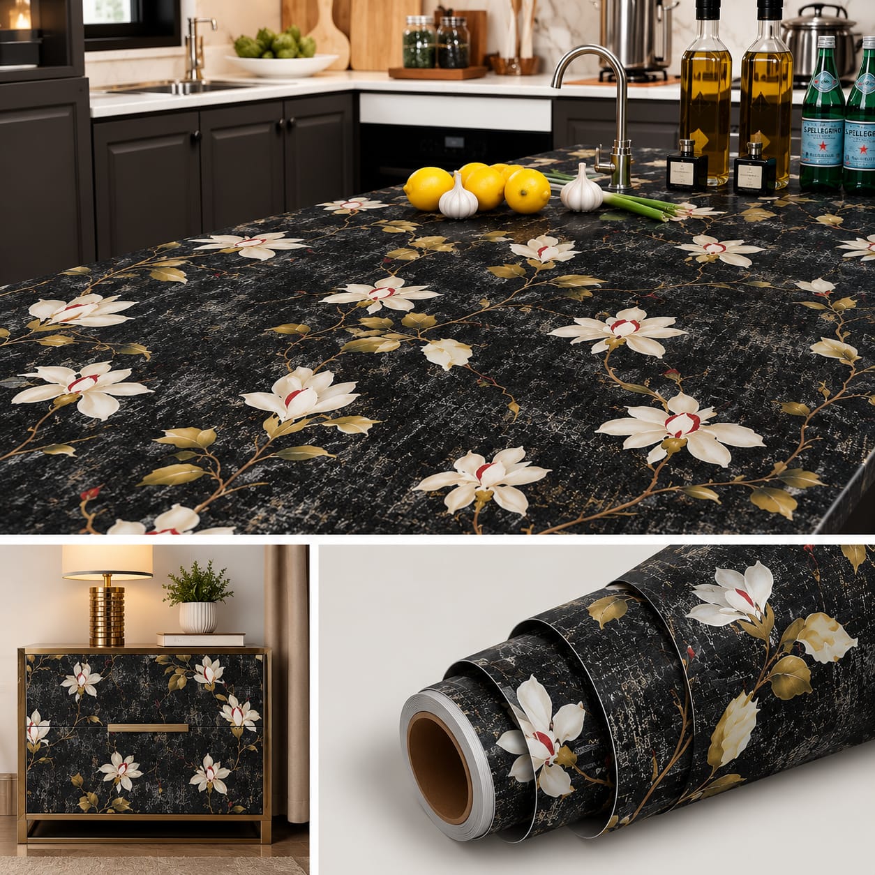 Interior Wall Decoration PVC Floral Design Wallpaper (60x200cm)