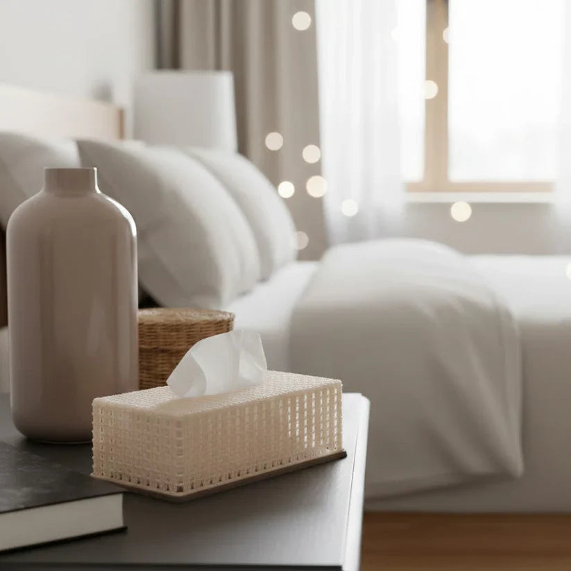 Elegant Knit Tissue Box Holder For Desk & Living Room