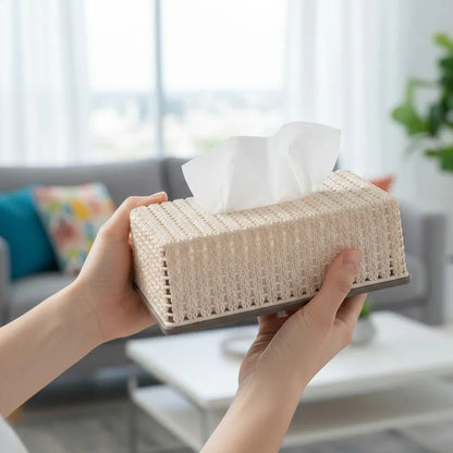 Elegant Knit Tissue Box Holder For Desk & Living Room