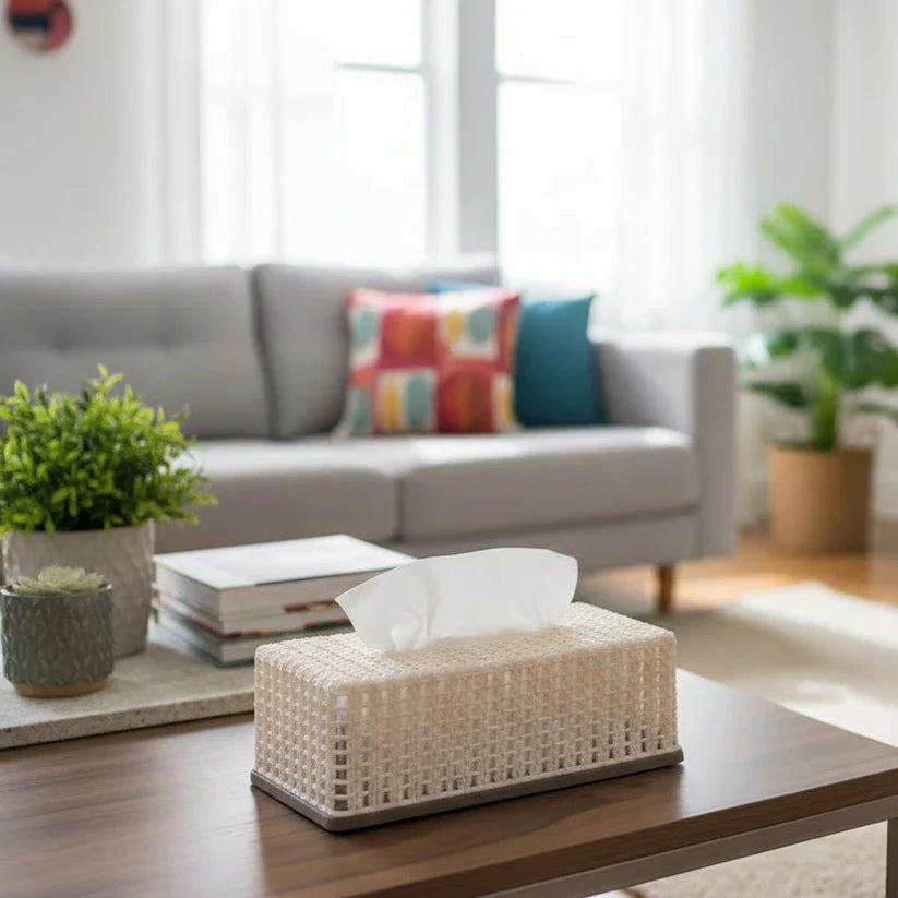 Elegant Knit Tissue Box Holder For Desk & Living Room