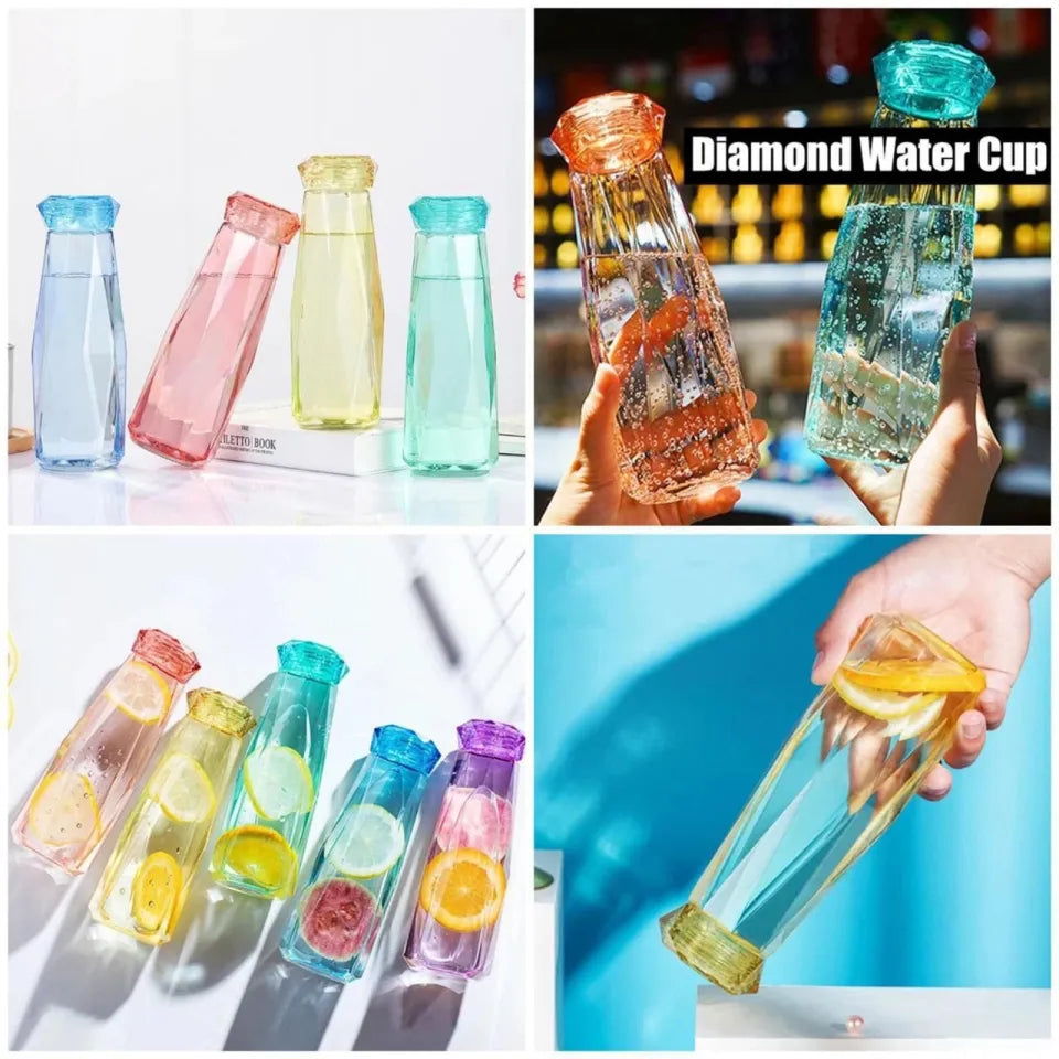 Portable 420ML Diamond Glass Water Bottle – Reusable Drinking Bottle