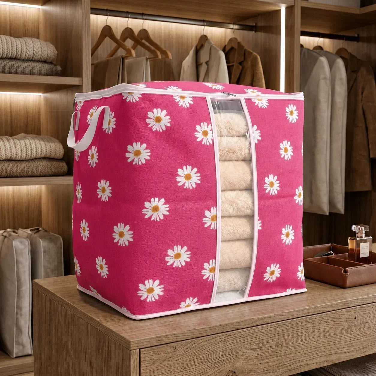 Printed Multipurpose Storage Bag – Daisy Flower Pink Organizer
