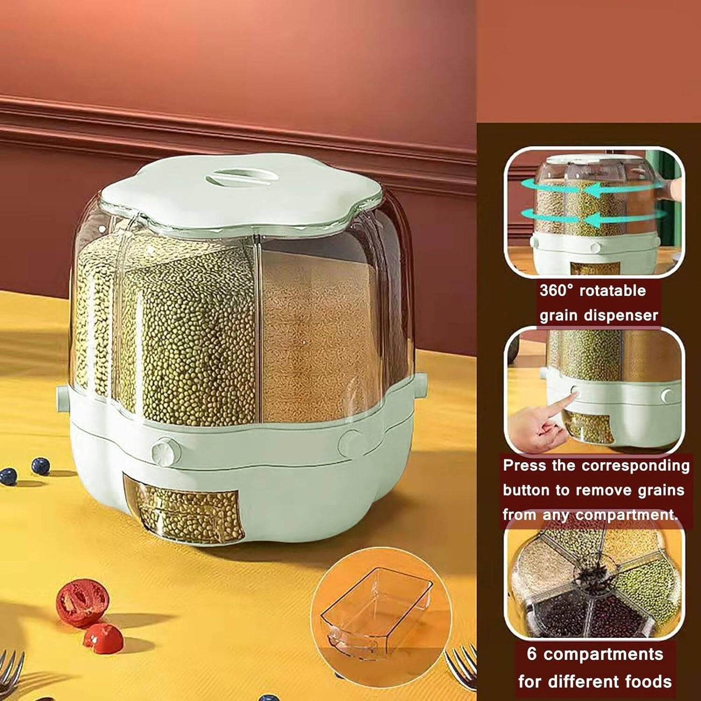 Rotating Rice Barrel, Kitchen Accessories 