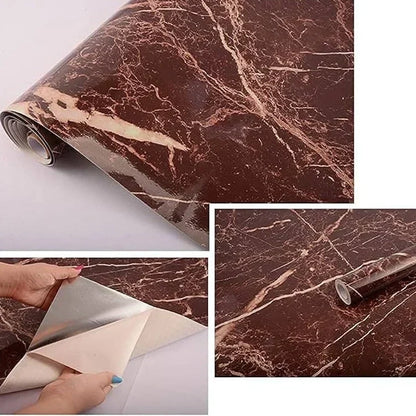 Self-Adhesive Brown Marble Wallpaper – 60cm x 2m Waterproof Decorative Sheet