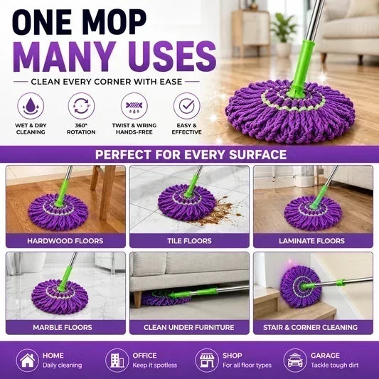 Telescopic Self-Wringing Mop – Reusable Microfiber Floor Cleaning Mop