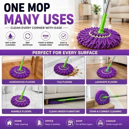 Telescopic Self-Wringing Mop – Reusable Microfiber Floor Cleaning Mop