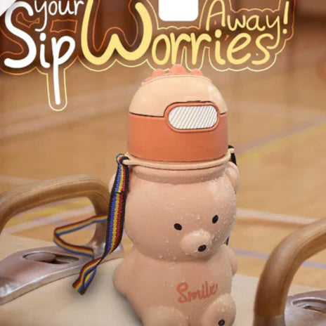 Cute Teddy Bear Straw Water Bottle