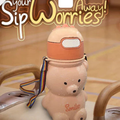 Cute Teddy Bear Straw Water Bottle