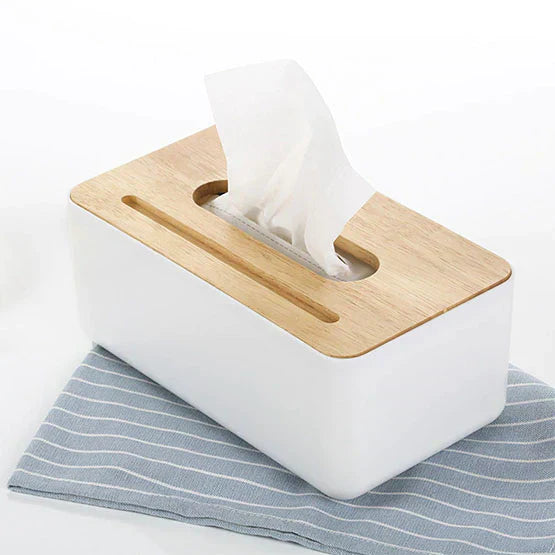 Modern Desktop Tissue Holder With Wooden Lid