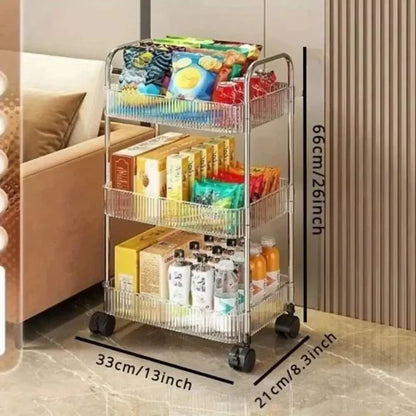 Clear Three-Layer Rolling Utility Cart