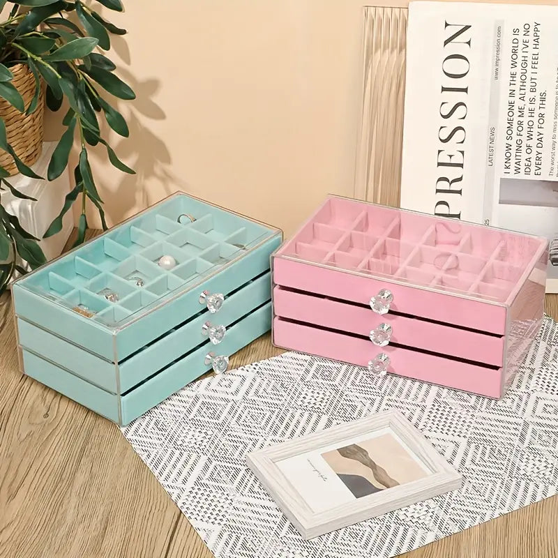 3 Layers Soft Velvet Jewelry Storage Organizer Box