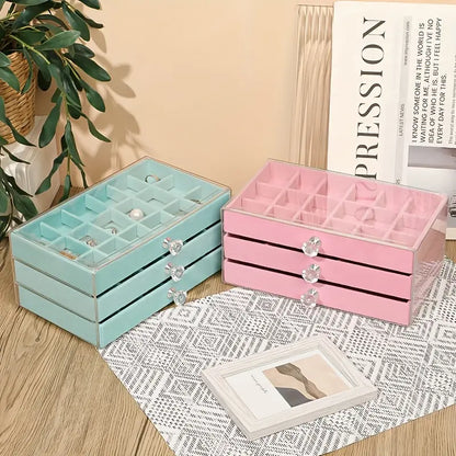 3 Layers Soft Velvet Jewelry Storage Organizer Box