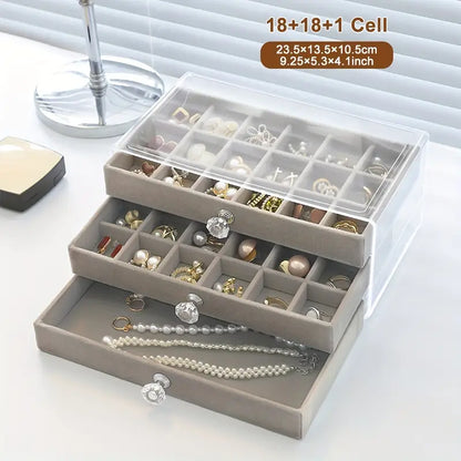 3 Layers Soft Velvet Jewelry Storage Organizer Box