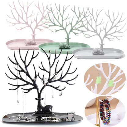 Creative Deer Art Jewelry Holder Stand With Tray Base